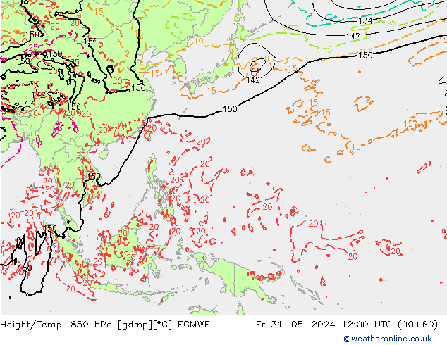 Z500/Rain (+SLP)/Z850 ECMWF ven 31.05.2024 12 UTC