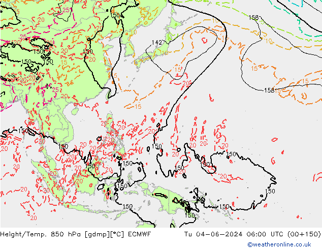 Height/Temp. 850 гПа ECMWF вт 04.06.2024 06 UTC