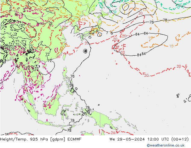 Height/Temp. 925 hPa ECMWF St 29.05.2024 12 UTC