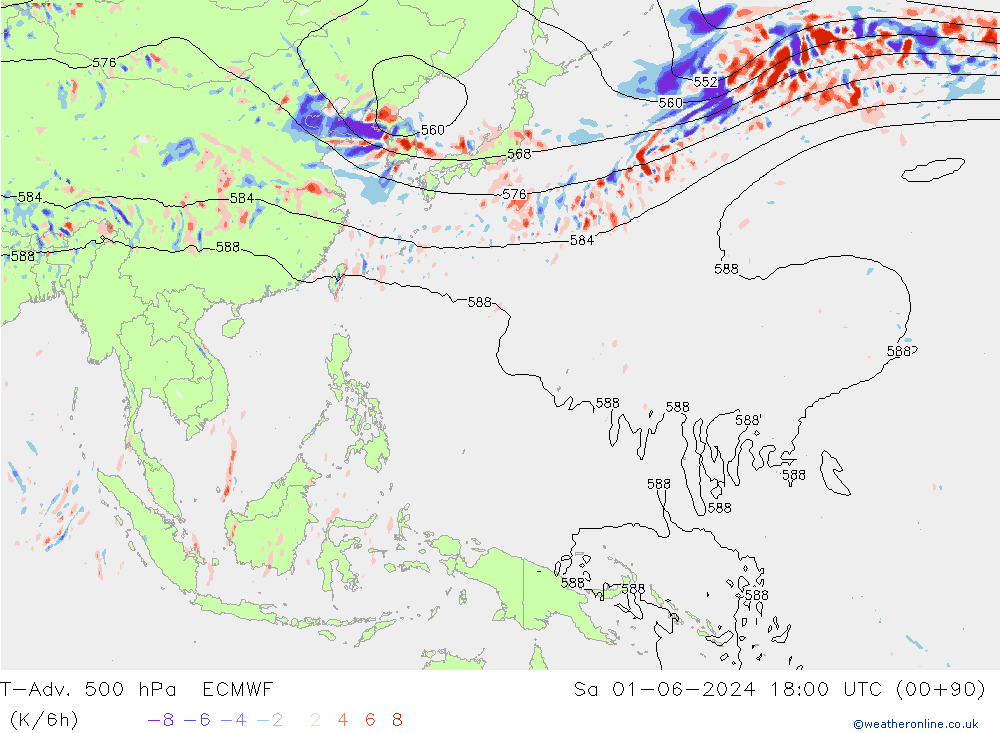 T-Adv. 500 hPa ECMWF Sa 01.06.2024 18 UTC