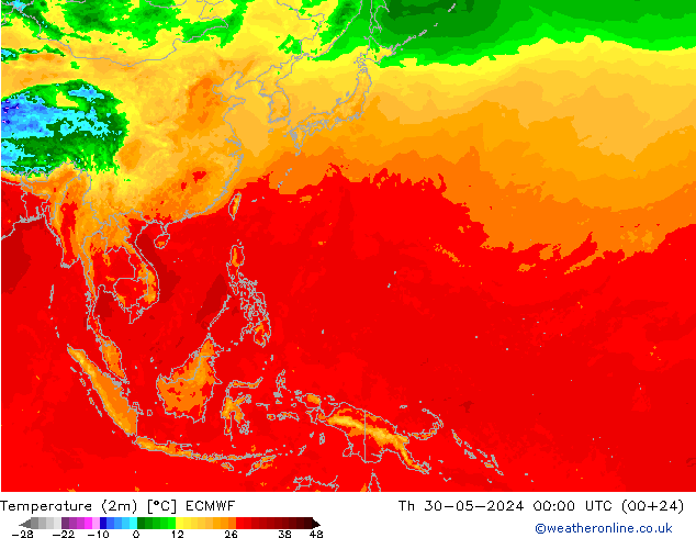 Temperatuurkaart (2m) ECMWF do 30.05.2024 00 UTC