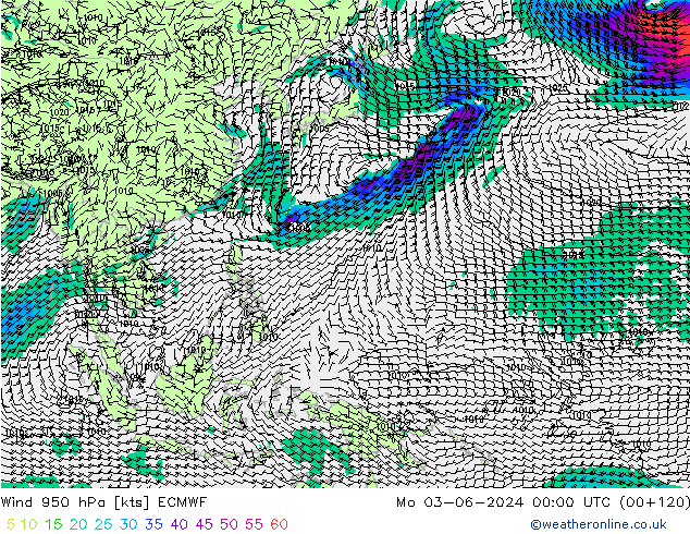 Wind 950 hPa ECMWF ma 03.06.2024 00 UTC