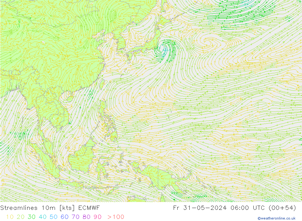 Ligne de courant 10m ECMWF ven 31.05.2024 06 UTC