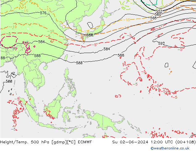 Height/Temp. 500 hPa ECMWF Su 02.06.2024 12 UTC