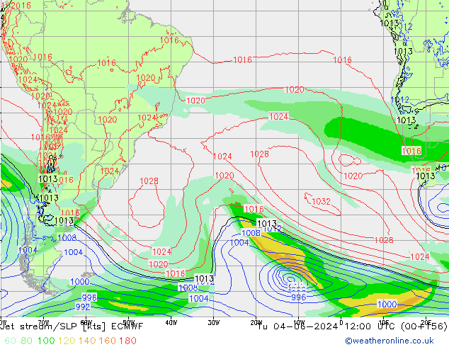 Jet stream/SLP ECMWF Tu 04.06.2024 12 UTC