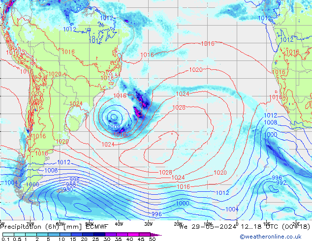 Z500/Rain (+SLP)/Z850 ECMWF Qua 29.05.2024 18 UTC