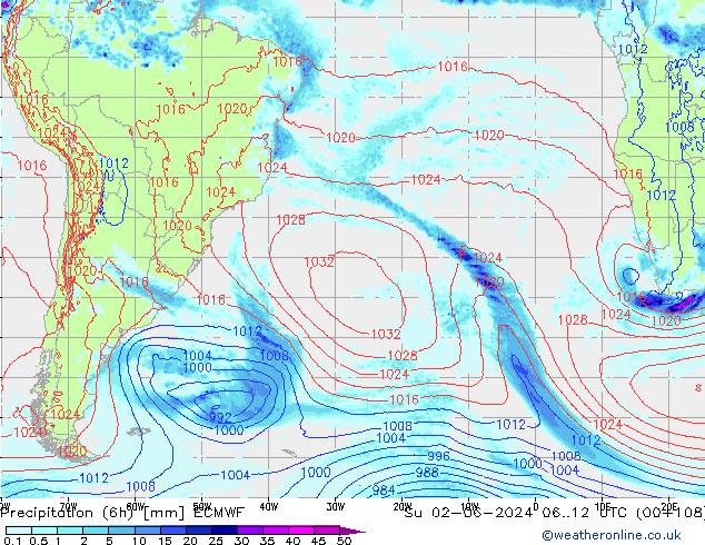 Precipitación (6h) ECMWF dom 02.06.2024 12 UTC