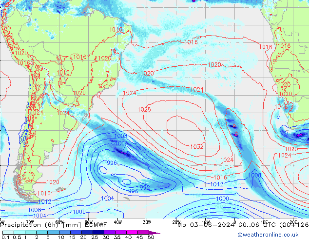 Precipitazione (6h) ECMWF lun 03.06.2024 06 UTC