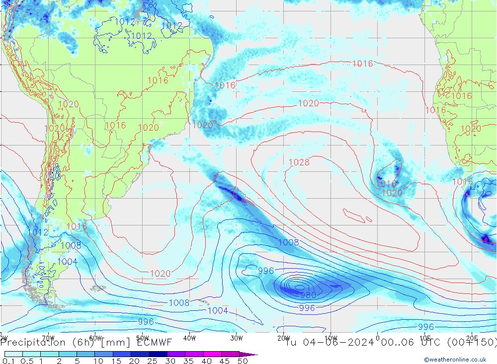 Precipitazione (6h) ECMWF mar 04.06.2024 06 UTC