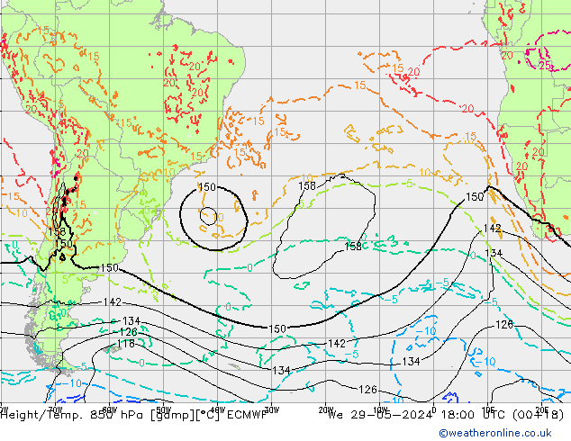 Z500/Rain (+SLP)/Z850 ECMWF Qua 29.05.2024 18 UTC