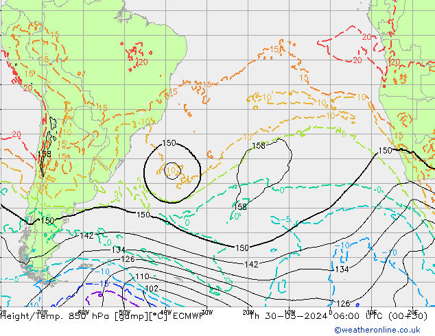 Z500/Rain (+SLP)/Z850 ECMWF Čt 30.05.2024 06 UTC