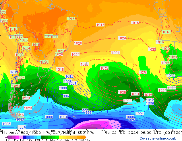 Thck 850-1000 hPa ECMWF lun 03.06.2024 06 UTC