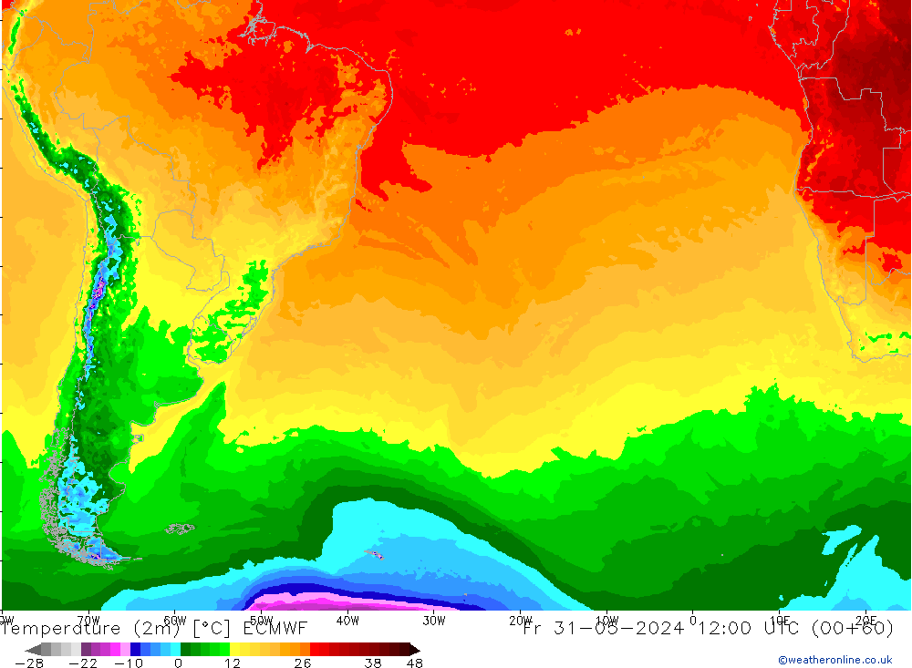 Temperature (2m) ECMWF Fr 31.05.2024 12 UTC