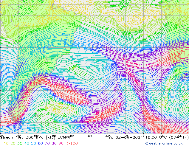 ветер 300 гПа ECMWF Вс 02.06.2024 18 UTC