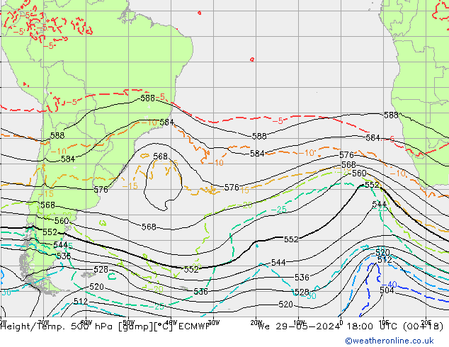 Z500/Rain (+SLP)/Z850 ECMWF Qua 29.05.2024 18 UTC