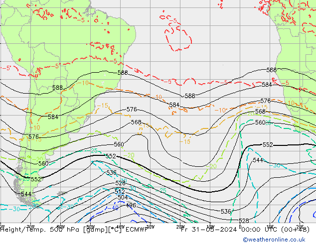 Z500/Rain (+SLP)/Z850 ECMWF Pá 31.05.2024 00 UTC