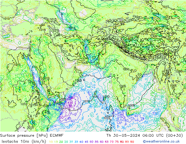 Eşrüzgar Hızları (km/sa) ECMWF Per 30.05.2024 06 UTC