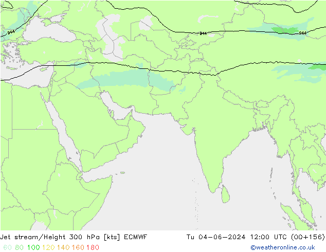 Jet stream/Height 300 hPa ECMWF Tu 04.06.2024 12 UTC