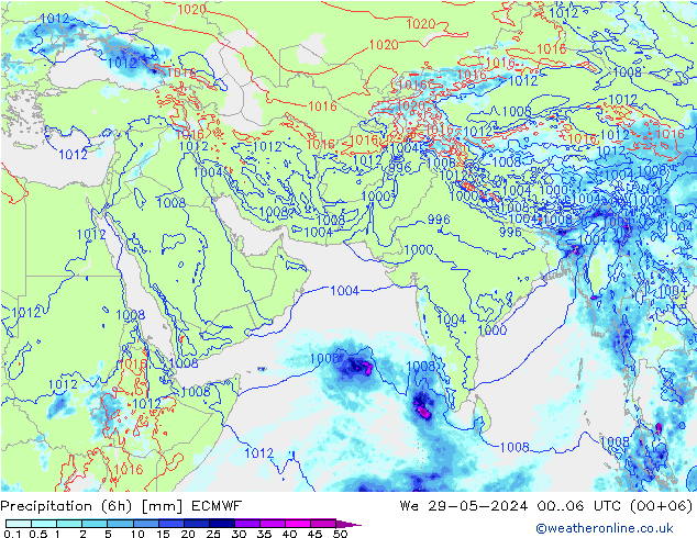 Precipitação (6h) ECMWF Qua 29.05.2024 06 UTC