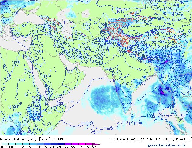 Z500/Rain (+SLP)/Z850 ECMWF Út 04.06.2024 12 UTC