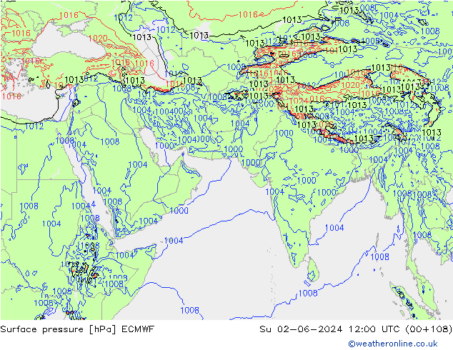 Yer basıncı ECMWF Paz 02.06.2024 12 UTC