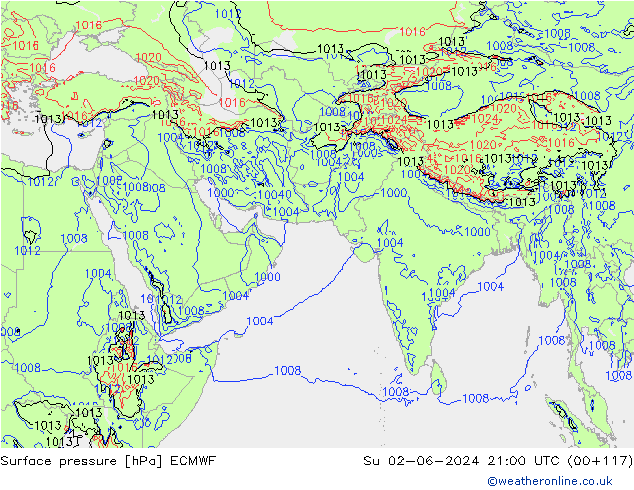 Surface pressure ECMWF Su 02.06.2024 21 UTC