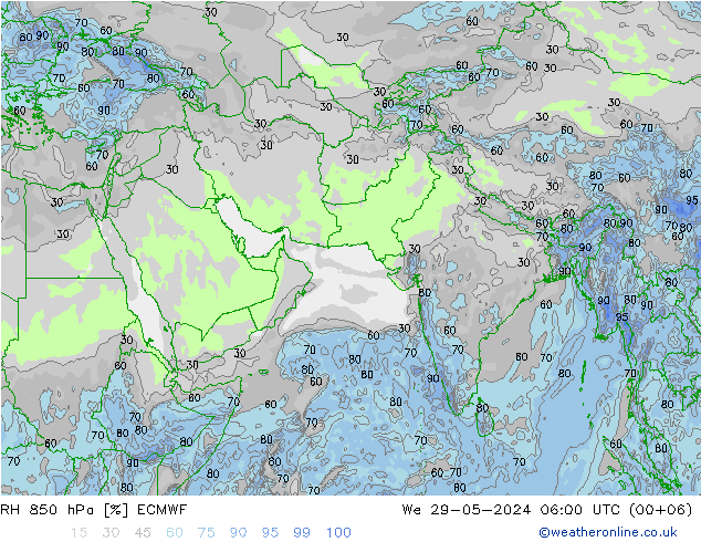 RH 850 hPa ECMWF We 29.05.2024 06 UTC