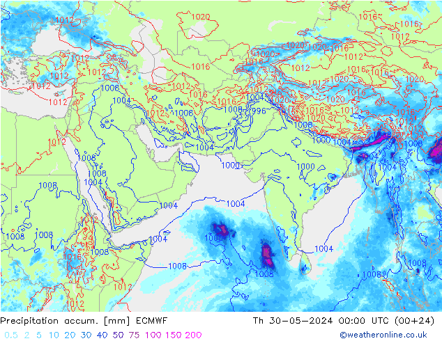 Precipitation accum. ECMWF чт 30.05.2024 00 UTC
