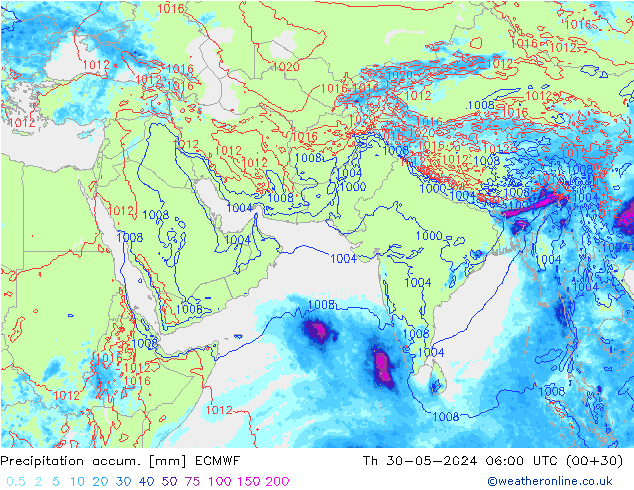 Precipitation accum. ECMWF Čt 30.05.2024 06 UTC