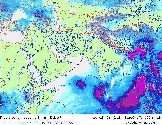 Precipitation accum. ECMWF Dom 02.06.2024 12 UTC