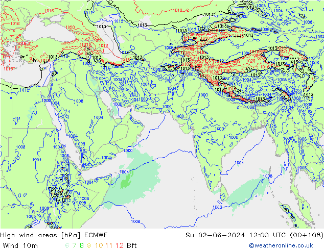 High wind areas ECMWF Dom 02.06.2024 12 UTC