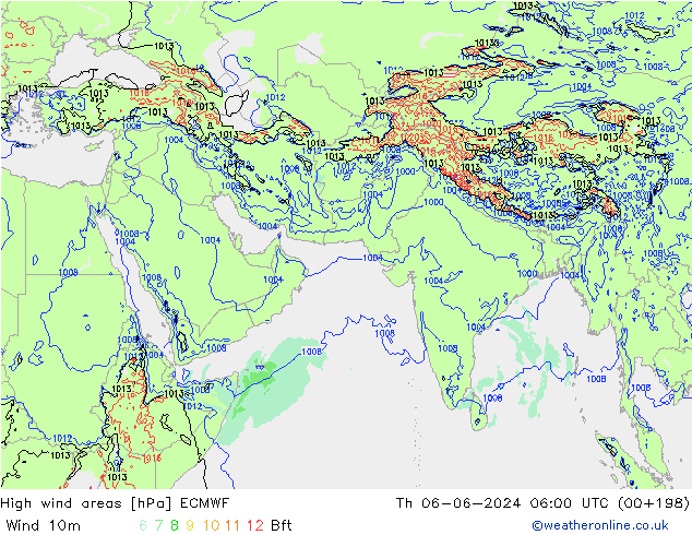 High wind areas ECMWF Qui 06.06.2024 06 UTC