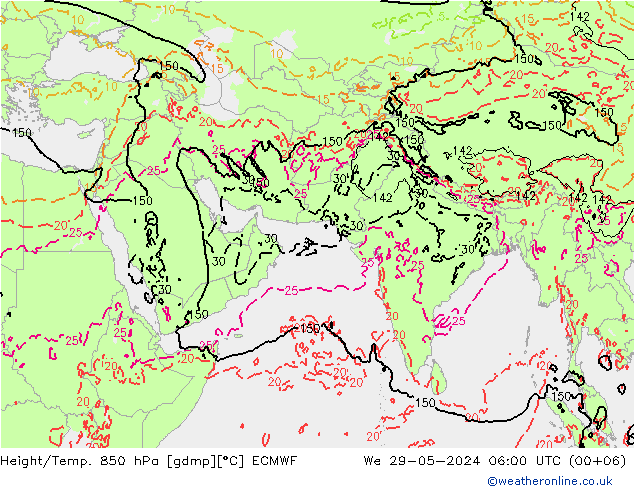 Z500/Rain (+SLP)/Z850 ECMWF mer 29.05.2024 06 UTC