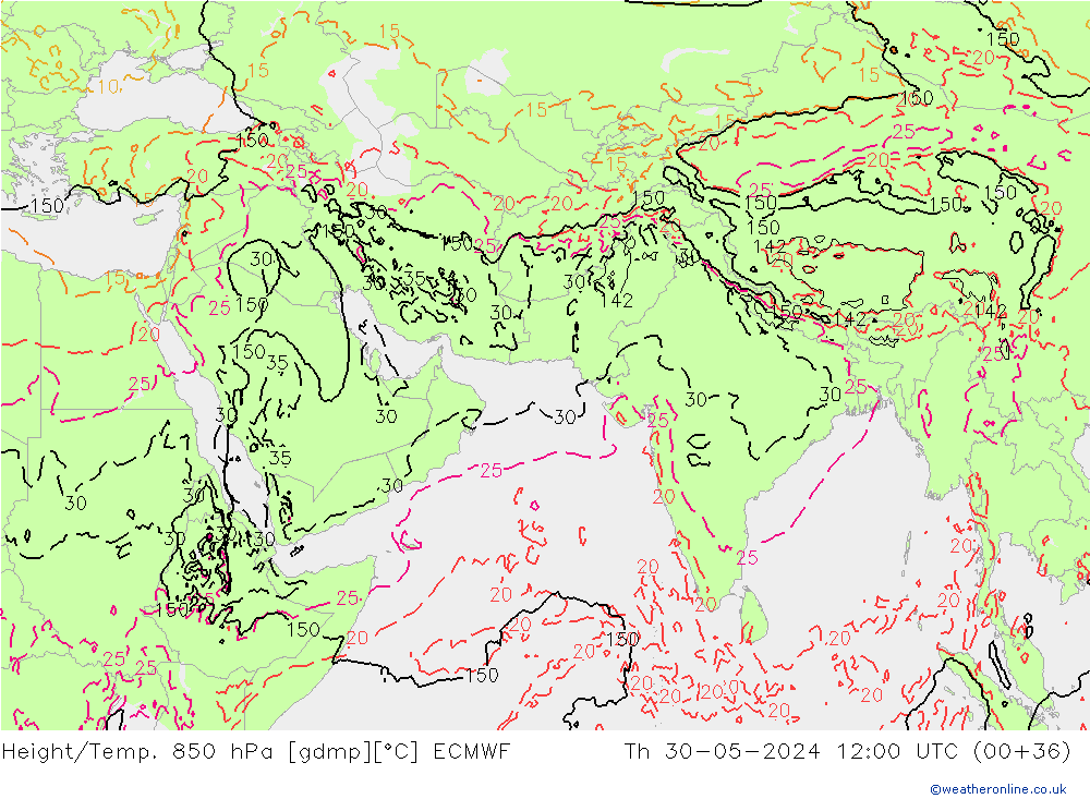 Z500/Yağmur (+YB)/Z850 ECMWF Per 30.05.2024 12 UTC