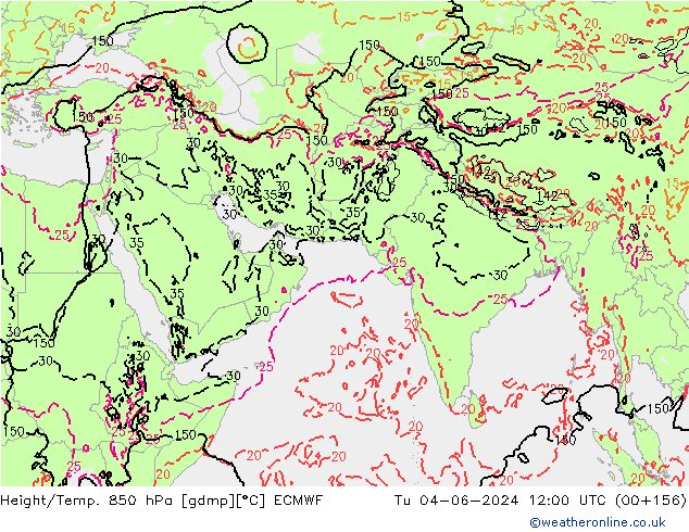 Z500/Rain (+SLP)/Z850 ECMWF Út 04.06.2024 12 UTC