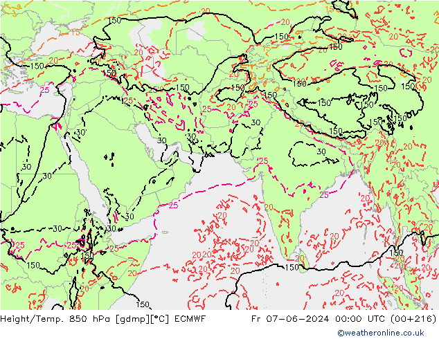 Z500/Yağmur (+YB)/Z850 ECMWF Cu 07.06.2024 00 UTC