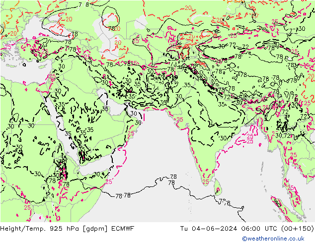Height/Temp. 925 hPa ECMWF Tu 04.06.2024 06 UTC
