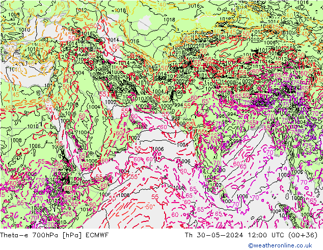 Theta-e 700hPa ECMWF jeu 30.05.2024 12 UTC