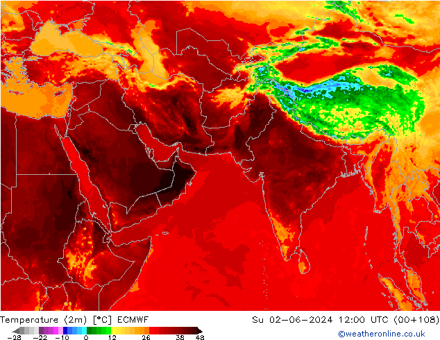 Temperatura (2m) ECMWF dom 02.06.2024 12 UTC