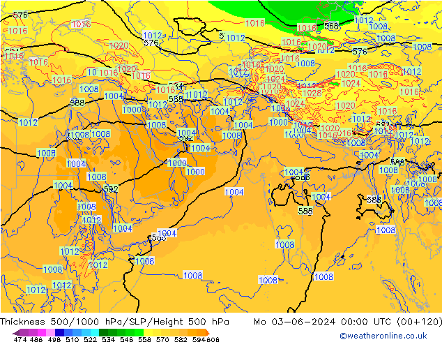 Thck 500-1000гПа ECMWF пн 03.06.2024 00 UTC