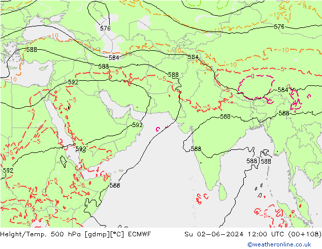 Z500/Rain (+SLP)/Z850 ECMWF So 02.06.2024 12 UTC