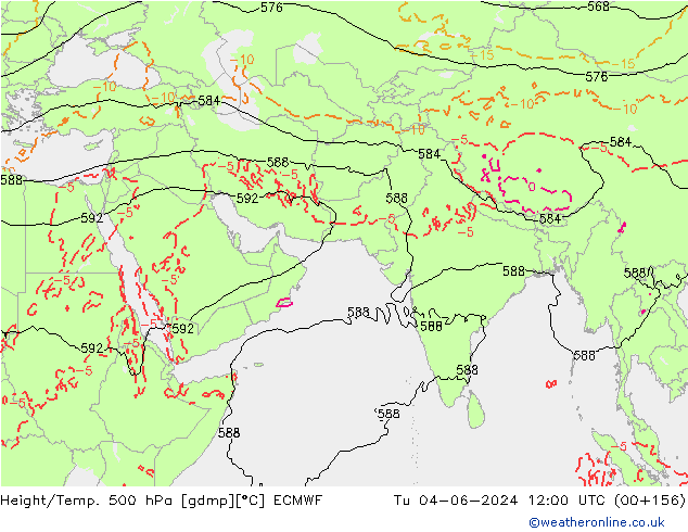 Z500/Rain (+SLP)/Z850 ECMWF Út 04.06.2024 12 UTC