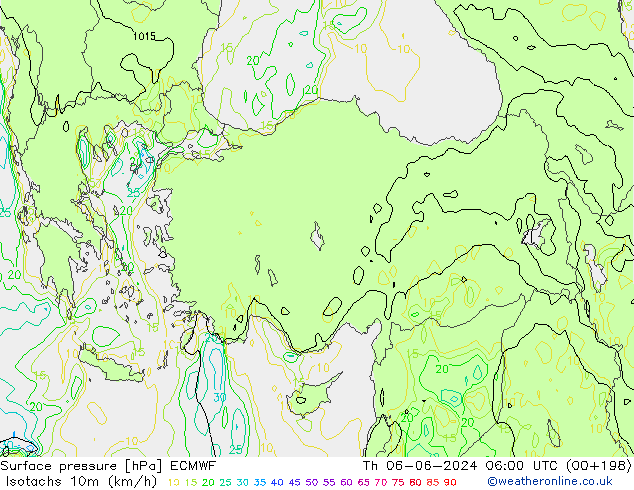 Eşrüzgar Hızları (km/sa) ECMWF Per 06.06.2024 06 UTC