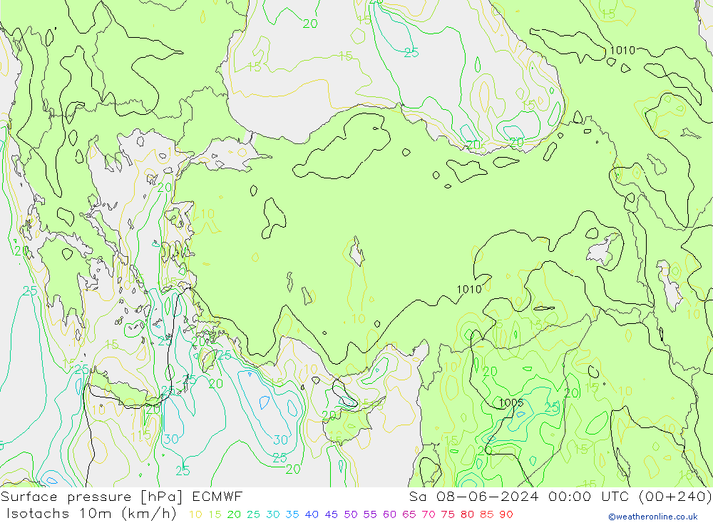 Isotachs (kph) ECMWF Sáb 08.06.2024 00 UTC