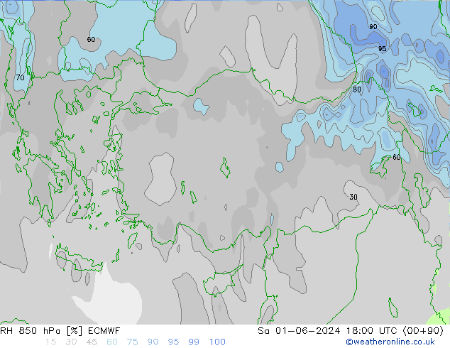 Humidité rel. 850 hPa ECMWF sam 01.06.2024 18 UTC