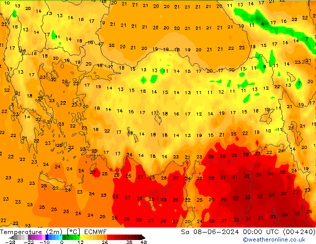 карта температуры ECMWF сб 08.06.2024 00 UTC