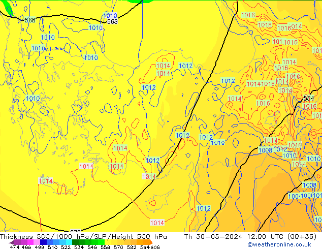 Thck 500-1000hPa ECMWF czw. 30.05.2024 12 UTC