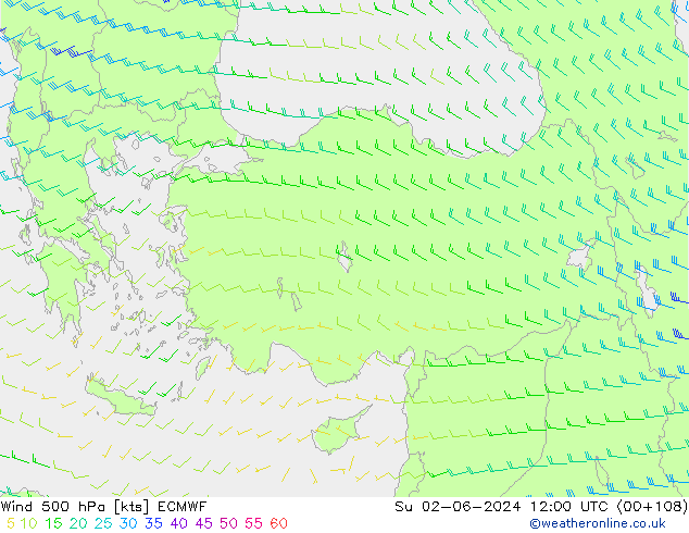 Wind 500 hPa ECMWF So 02.06.2024 12 UTC