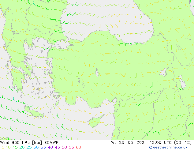 wiatr 850 hPa ECMWF śro. 29.05.2024 18 UTC