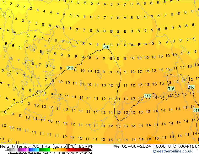 Height/Temp. 700 hPa ECMWF We 05.06.2024 18 UTC